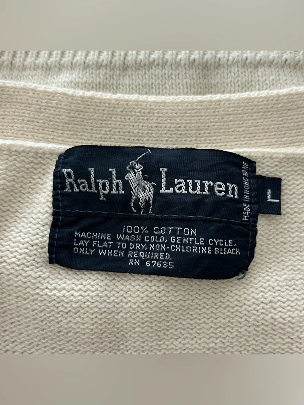 Vintage Ralph Lauren 100% Cotton Wrap Sweater Womens L Ballet Classic Prep Cream - Picture 8 of 8